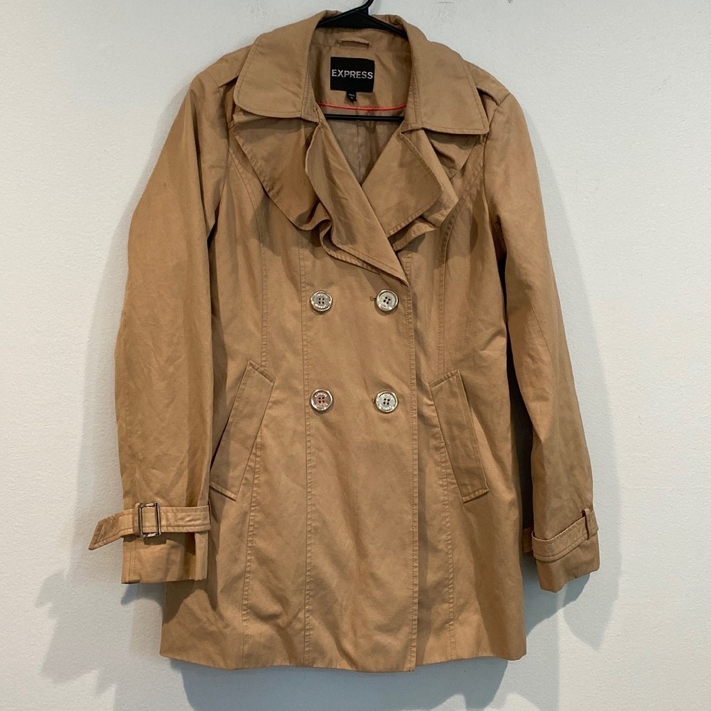 Express Tan Trench Coat with Belt Loops and Pockets - Size Small